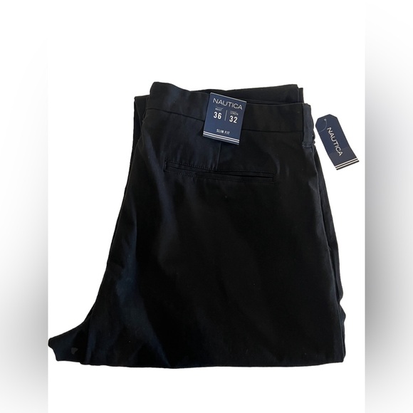 Mens NAUTICA Slim Stretch Fit Plain Front True Black Khaki Pants NWT 36x32 $80 - Picture 6 of 6